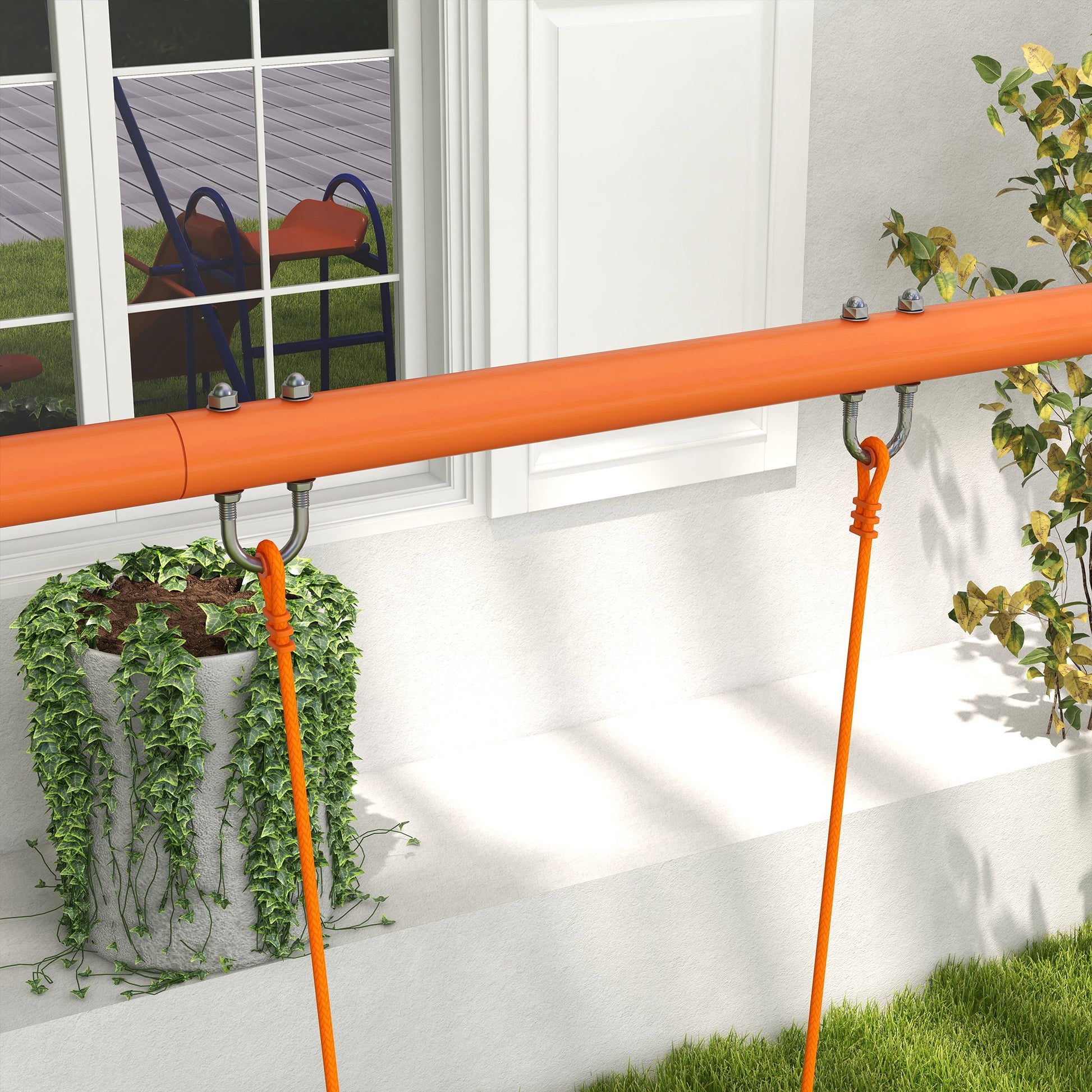 4-in-1 Children's Swing Set with 2 Single Swings 1 Glider 1 Slide Adjustable Rope and Anti-UV for Outdoor Multicolor