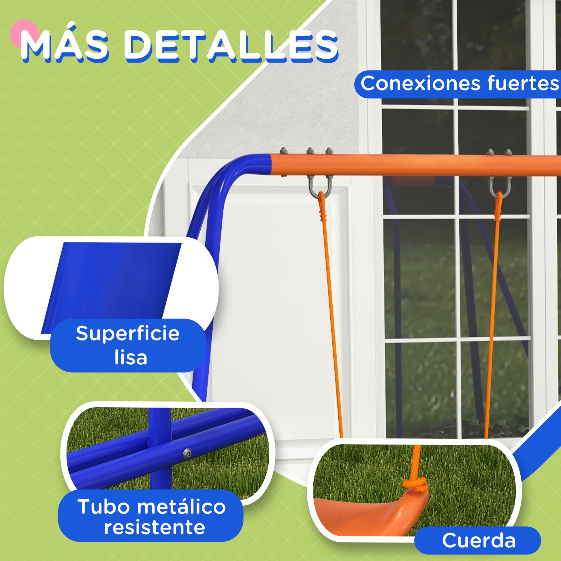 4-in-1 Children's Swing Set with 2 Single Swings 1 Glider 1 Slide Adjustable Rope and Anti-UV for Outdoor Multicolor