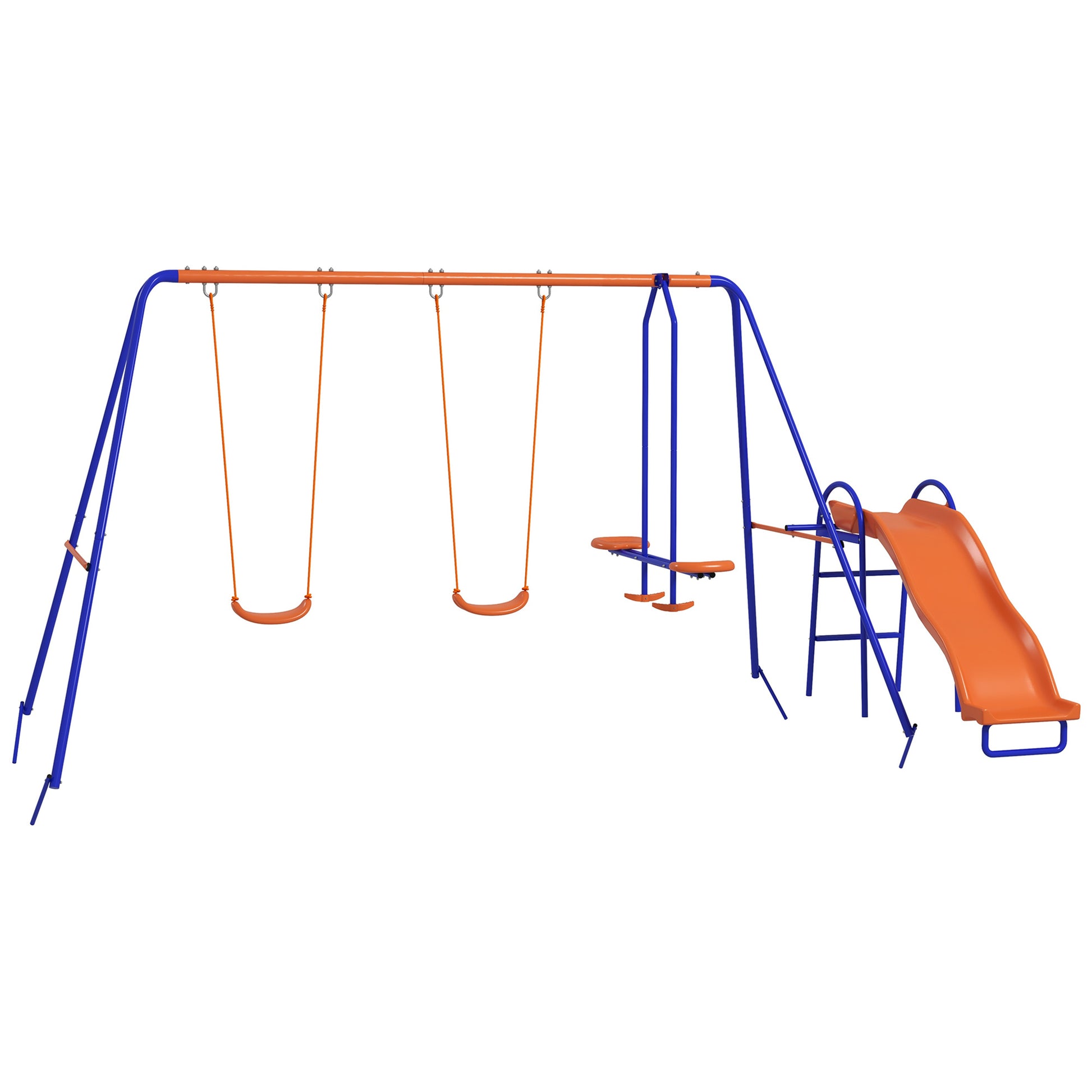 4-in-1 Children's Swing Set with 2 Single Swings 1 Glider 1 Slide Adjustable Rope and Anti-UV for Outdoor Multicolor
