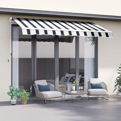 Retractable Awning 2.5x2m with Manual Crank, Outdoor Sunshade Awning in Aluminum and Polyester Fabric, 280 g/m², UV50+, Blue and White