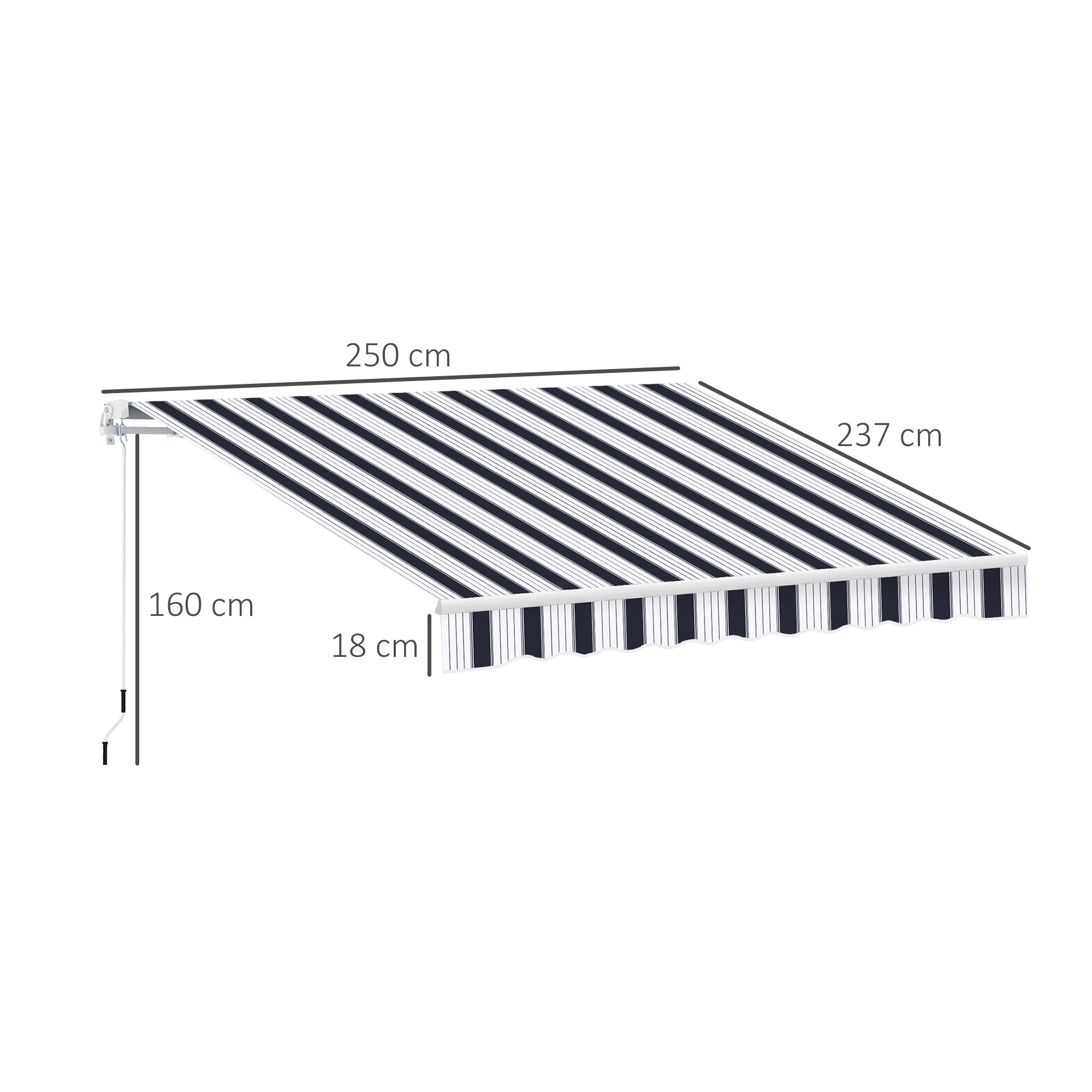 Retractable Awning 2.5x2m with Manual Crank, Outdoor Sunshade Awning in Aluminum and Polyester Fabric, 280 g/m², UV50+, Blue and White