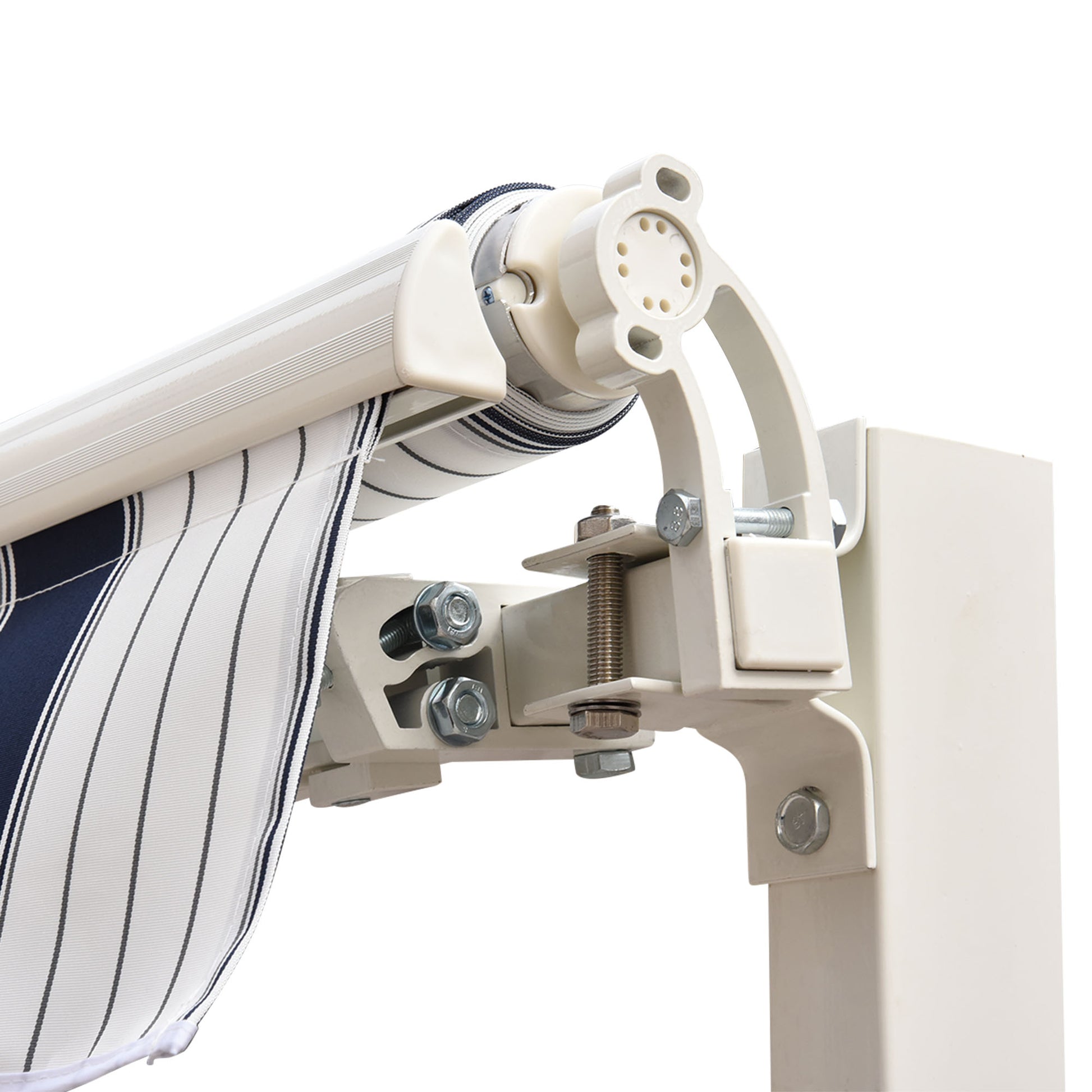 Retractable Awning 2.5x2m with Manual Crank, Outdoor Sunshade Awning in Aluminum and Polyester Fabric, 280 g/m², UV50+, Blue and White