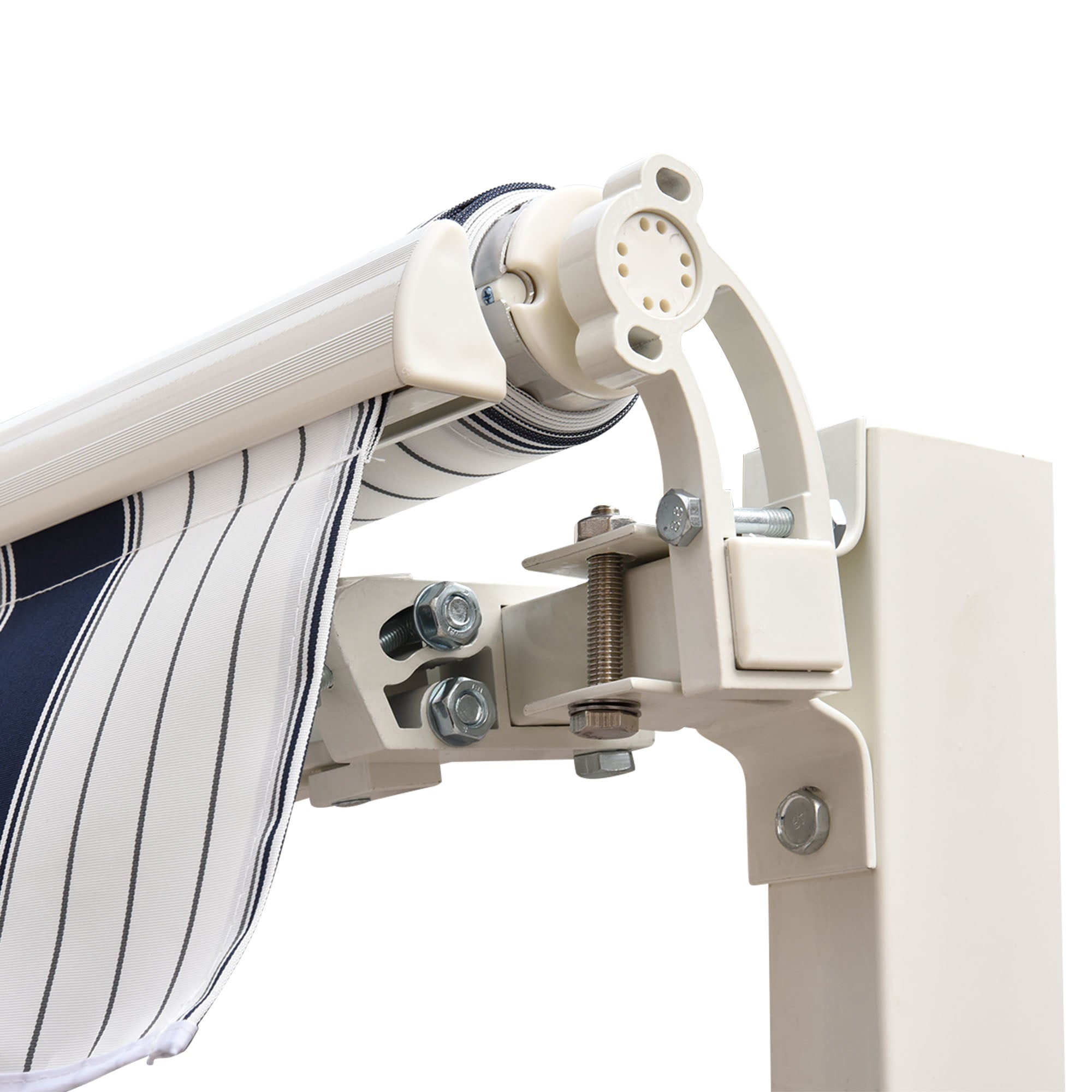 Retractable Awning 2.5x2m with Manual Crank, Outdoor Sunshade Awning in Aluminum and Polyester Fabric, 280 g/m², UV50+, Blue and White