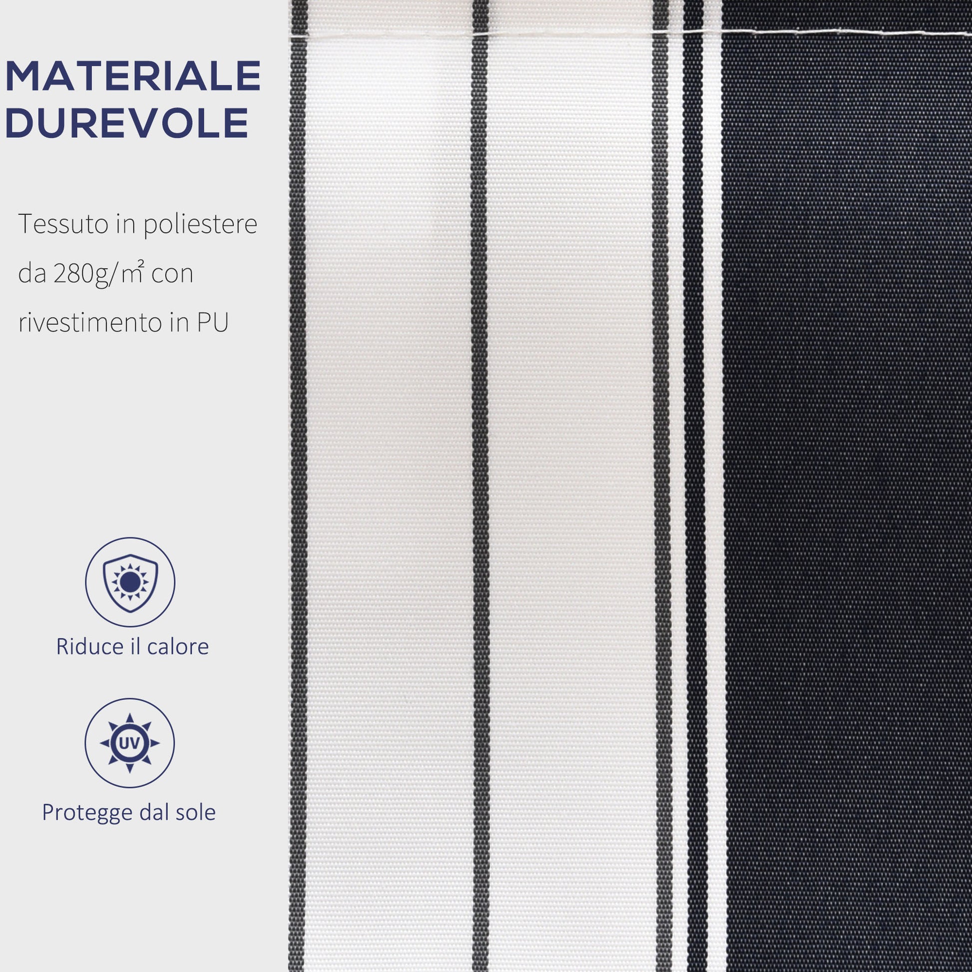 Retractable Awning 2.5x2m with Manual Crank, Outdoor Sunshade Awning in Aluminum and Polyester Fabric, 280 g/m², UV50+, Blue and White