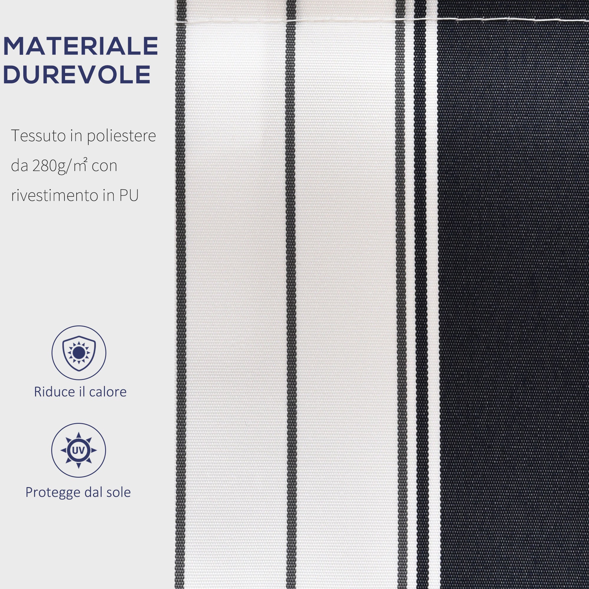 Retractable Awning 2.5x2m with Manual Crank, Outdoor Sunshade Awning in Aluminum and Polyester Fabric, 280 g/m², UV50+, Blue and White