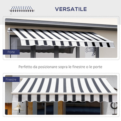Retractable Awning 2.5x2m with Manual Crank, Outdoor Sunshade Awning in Aluminum and Polyester Fabric, 280 g/m², UV50+, Blue and White