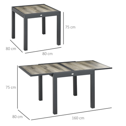Garden Table, Dining Table for Garden with Extendable Tabletop, Terrace Table with Wood Effect, Balcony Table made of Aluminum, Beige+Gray, 160 x 80 x 75cm