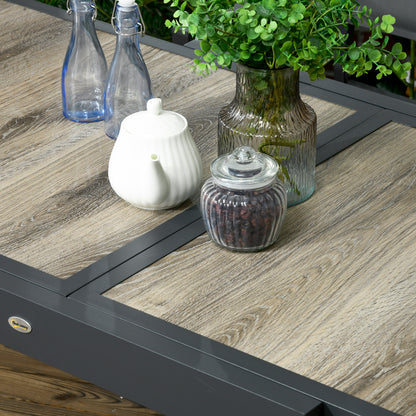 Garden Table, Dining Table for Garden with Extendable Tabletop, Terrace Table with Wood Effect, Balcony Table made of Aluminum, Beige+Gray, 160 x 80 x 75cm