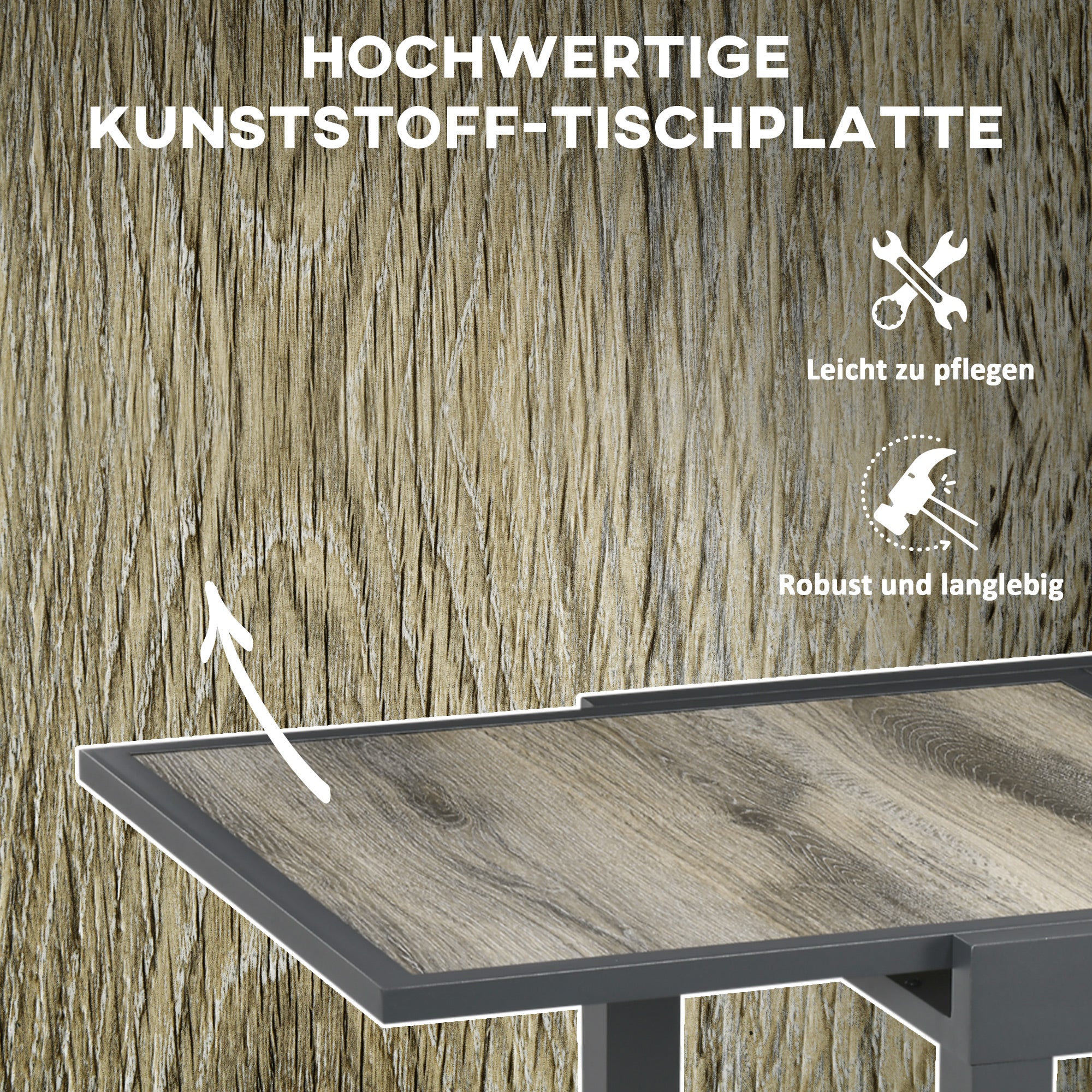 Garden Table, Dining Table for Garden with Extendable Tabletop, Terrace Table with Wood Effect, Balcony Table made of Aluminum, Beige+Gray, 160 x 80 x 75cm