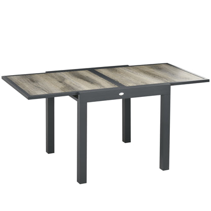Garden Table, Dining Table for Garden with Extendable Tabletop, Terrace Table with Wood Effect, Balcony Table made of Aluminum, Beige+Gray, 160 x 80 x 75cm