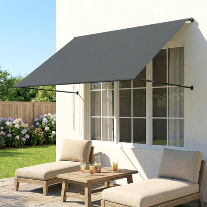 Manual Retractable Awning, Adjustable Tilt, 195 x 120 cm (76.8" x 47.2"), Aluminum & Polyester, Dark Gray