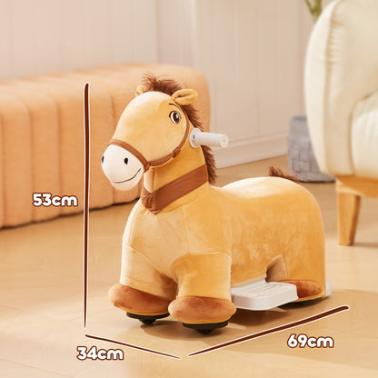 6V Kids Electric Horse Shaped Car, 2 km/h Children's Vehicle with Music, Ride-On Toy with Foot Pedal, Electric Horse for Kids 1.5-3 Years, Brown