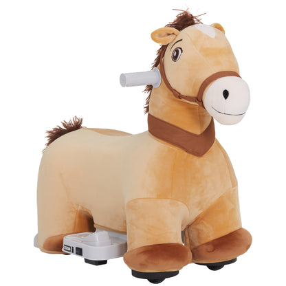6V Kids Electric Horse Shaped Car, 2 km/h Children's Vehicle with Music, Ride-On Toy with Foot Pedal, Electric Horse for Kids 1.5-3 Years, Brown