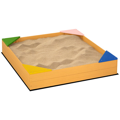 Children's Wooden Sandbox Sandbox for Kids Square from 3-8 Years with Non-Woven Fabric and 4 Seats for Garden Patio Terrace 109x109x19.8 cm Natural