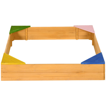 Children's Wooden Sandbox Sandbox for Kids Square from 3-8 Years with Non-Woven Fabric and 4 Seats for Garden Patio Terrace 109x109x19.8 cm Natural