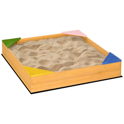 Children's Wooden Sandbox Sandbox for Kids Square from 3-8 Years with Non-Woven Fabric and 4 Seats for Garden Patio Terrace 109x109x19.8 cm Natural