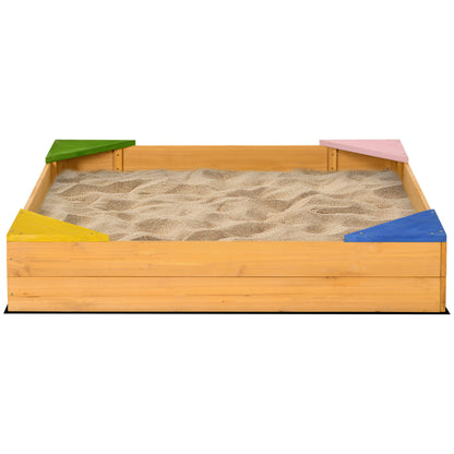 Children's Wooden Sandbox Sandbox for Kids Square from 3-8 Years with Non-Woven Fabric and 4 Seats for Garden Patio Terrace 109x109x19.8 cm Natural