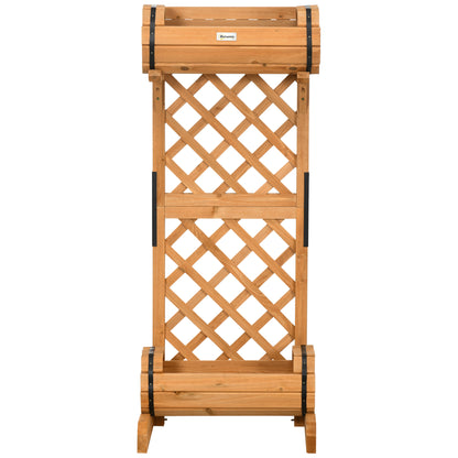 Half Barrel Brown Planter Box made of Pine Wood with Trellis for Climbing Plants, 45x35x112 cm
