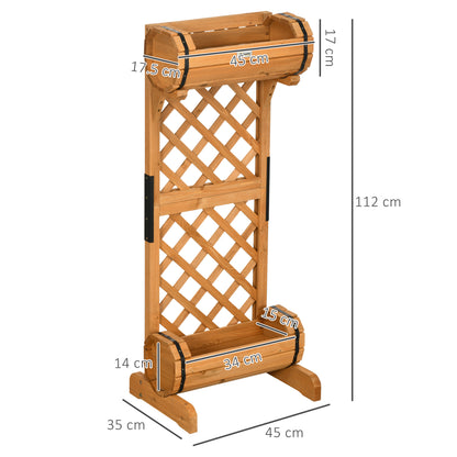 Half Barrel Brown Planter Box made of Pine Wood with Trellis for Climbing Plants, 45x35x112 cm