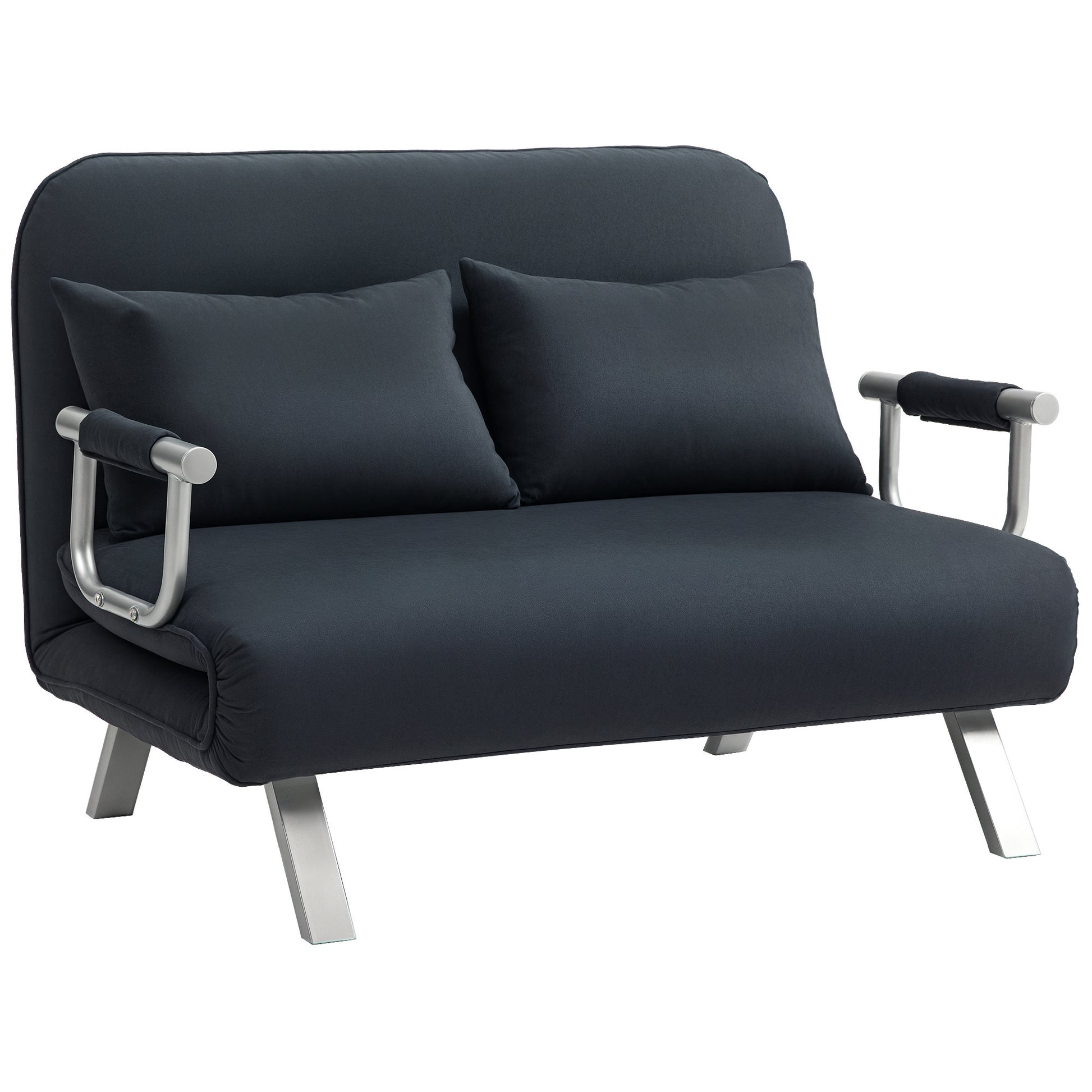 Sofa Bed with Adjustable Backrest, Throw Pillows, Sofa with Sleep Function, Velvet Look, Armrest, Guest Bed, Foldable Chair for Living Room, Bedroom, Black