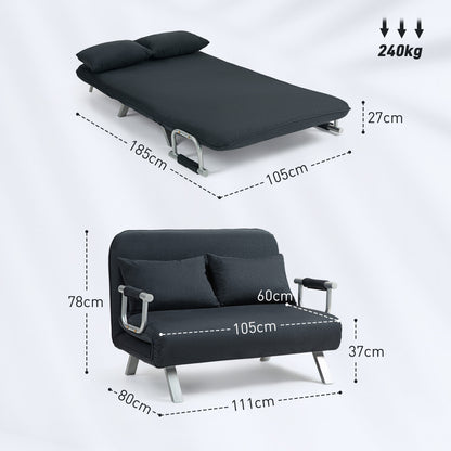 Sofa Bed with Adjustable Backrest, Throw Pillows, Sofa with Sleep Function, Velvet Look, Armrest, Guest Bed, Foldable Chair for Living Room, Bedroom, Black