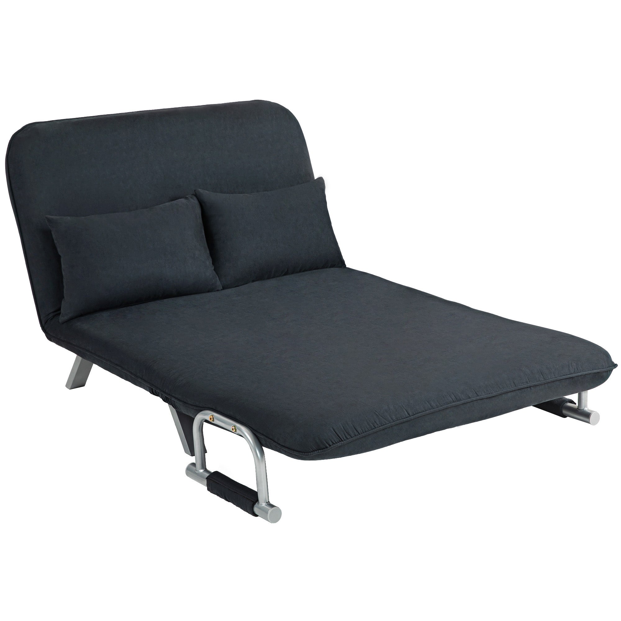 Sofa Bed with Adjustable Backrest, Throw Pillows, Sofa with Sleep Function, Velvet Look, Armrest, Guest Bed, Foldable Chair for Living Room, Bedroom, Black
