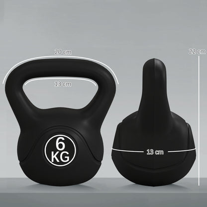 6 kg Kettlebell Fitness Russian Weight Filled with Sand with Wide Non-Slip Handle for Home and Gym Workouts 20x13x22 cm Black