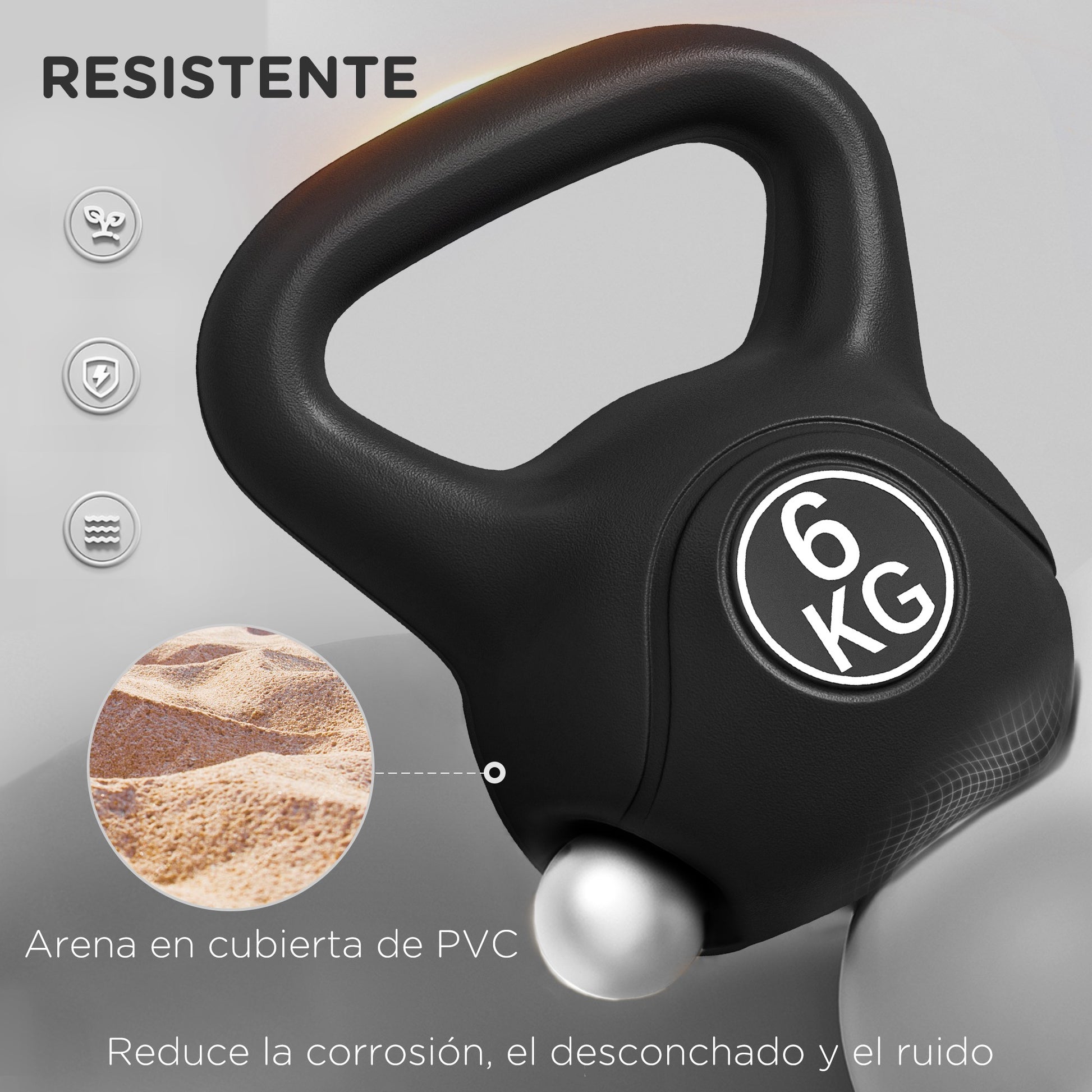 6 kg Kettlebell Fitness Russian Weight Filled with Sand with Wide Non-Slip Handle for Home and Gym Workouts 20x13x22 cm Black