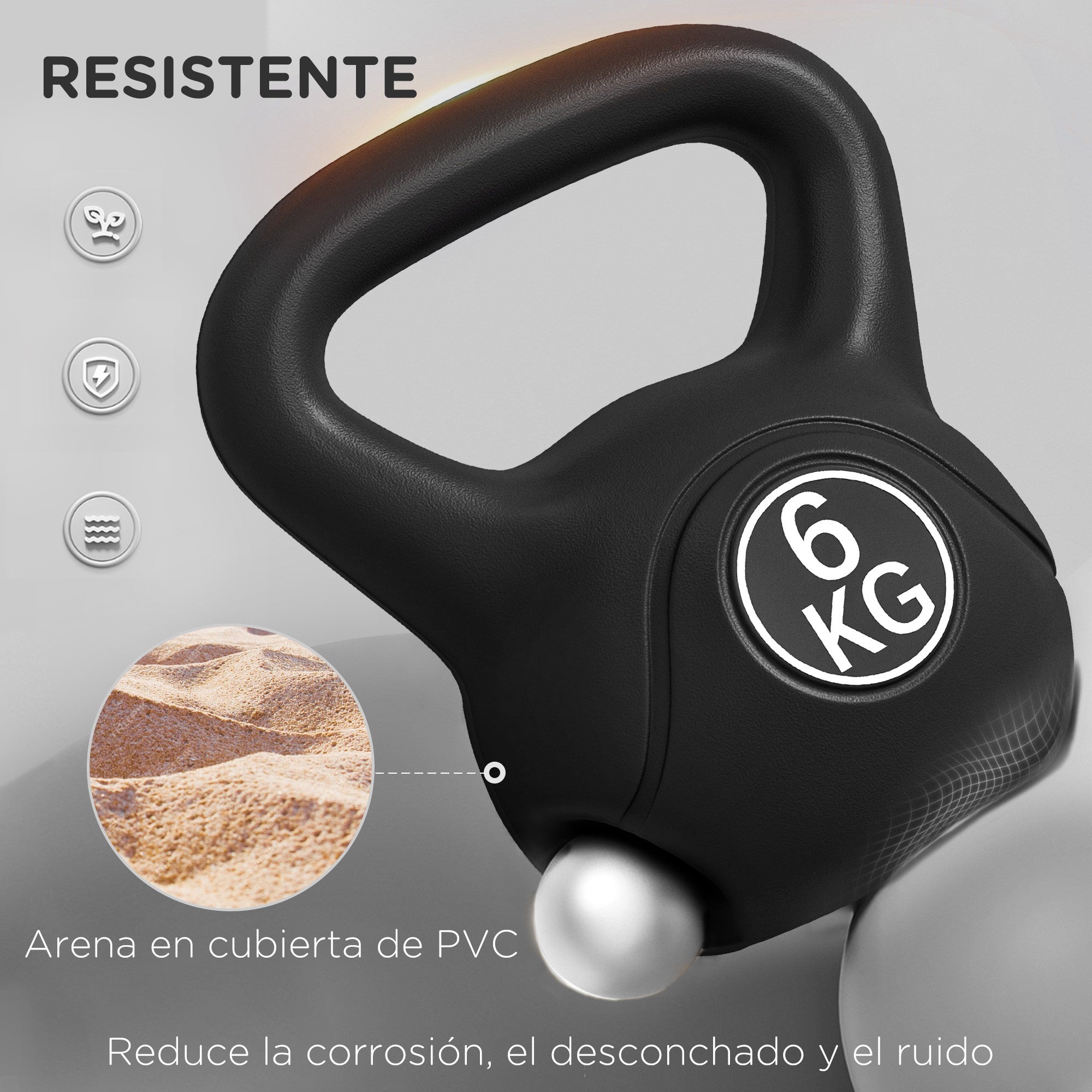 6 kg Kettlebell Fitness Russian Weight Filled with Sand with Wide Non-Slip Handle for Home and Gym Workouts 20x13x22 cm Black