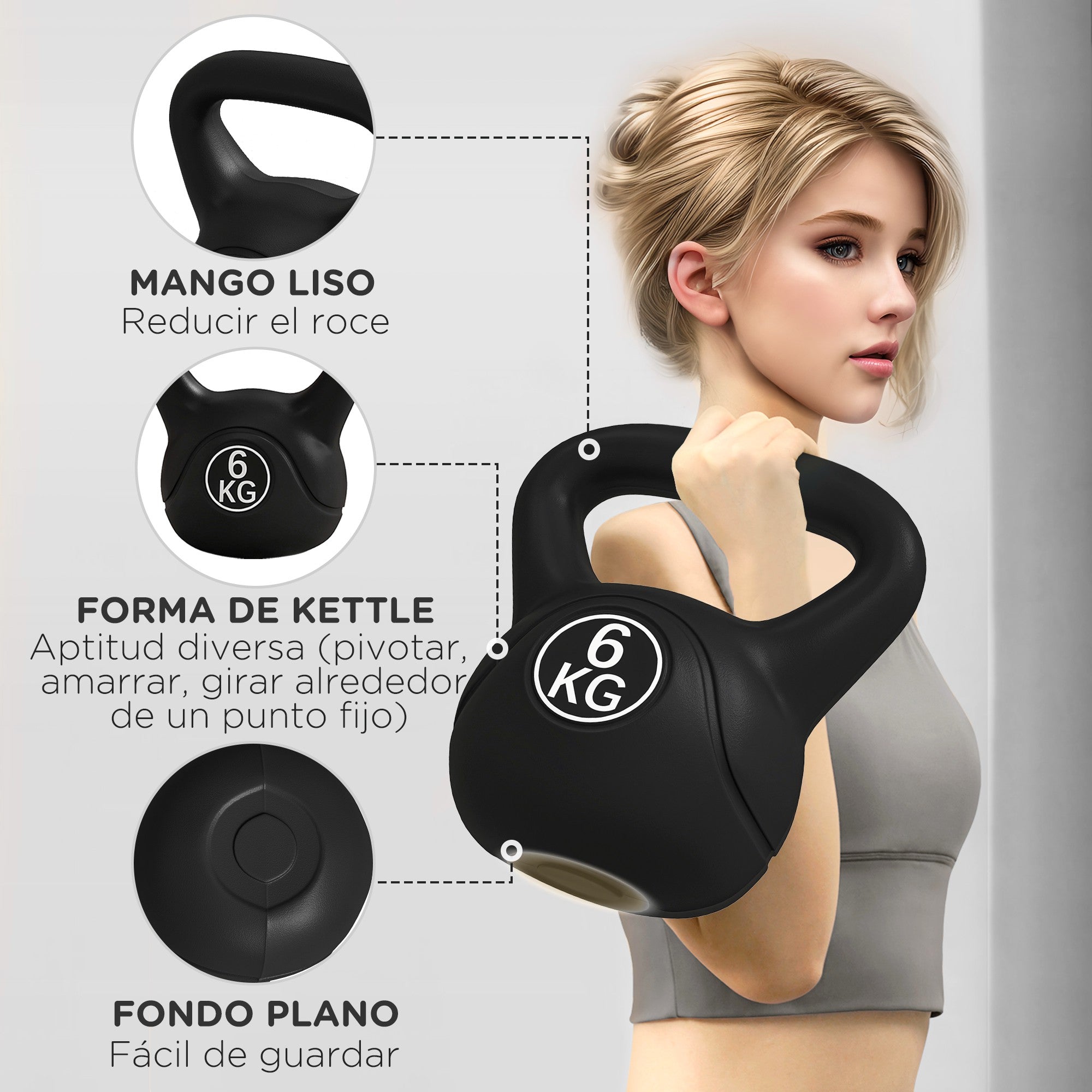 6 kg Kettlebell Fitness Russian Weight Filled with Sand with Wide Non-Slip Handle for Home and Gym Workouts 20x13x22 cm Black