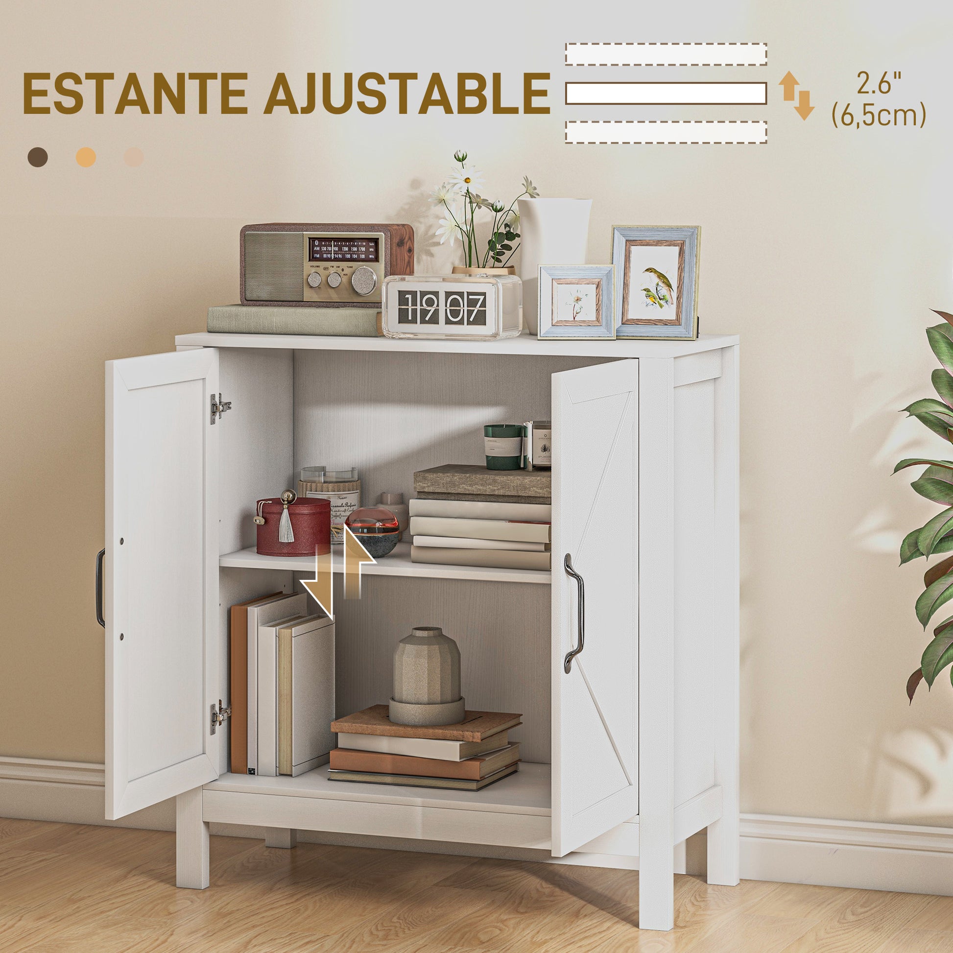 Modern Living Room Sideboard with Adjustable Shelf and Anti-Tip Design for Kitchen Dining Room Bedroom Hallway 80x35x85 cm White
