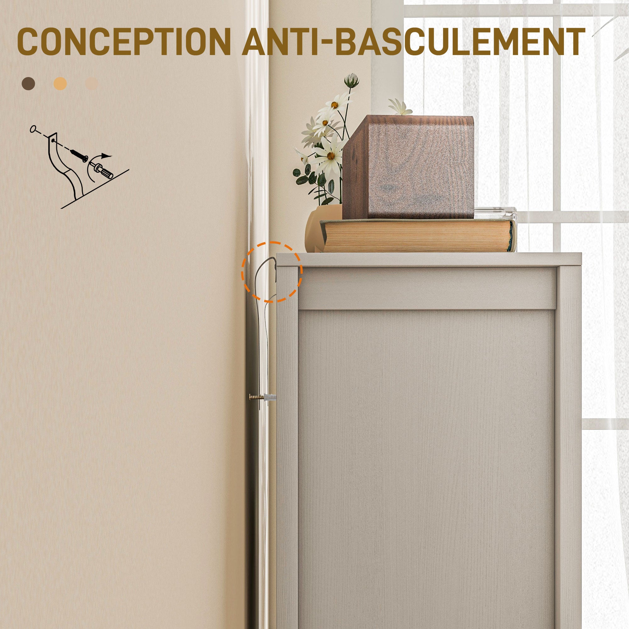 Modern Living Room Sideboard with Adjustable Shelf and Anti-Tip Design for Kitchen Dining Room Bedroom Hallway 80x35x85 cm White