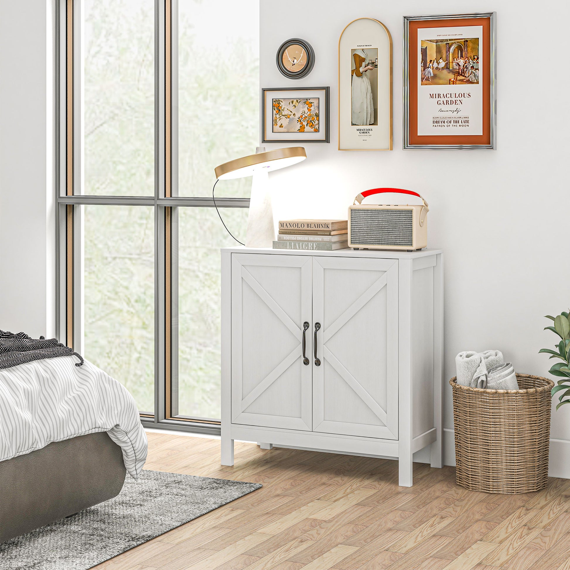 Modern Living Room Sideboard with Adjustable Shelf and Anti-Tip Design for Kitchen Dining Room Bedroom Hallway 80x35x85 cm White