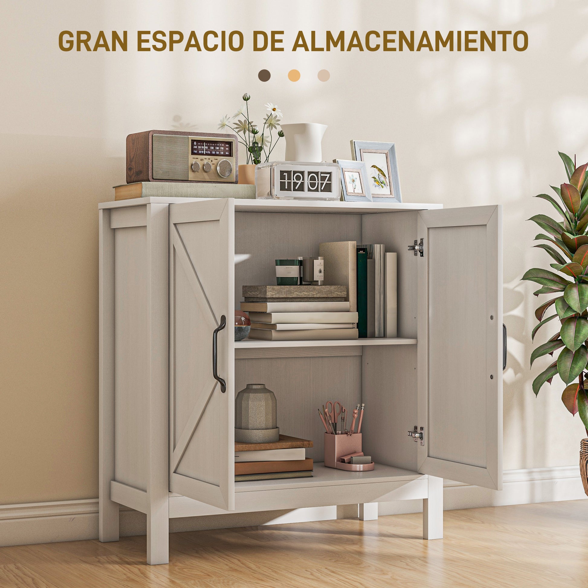Modern Living Room Sideboard with Adjustable Shelf and Anti-Tip Design for Kitchen Dining Room Bedroom Hallway 80x35x85 cm White