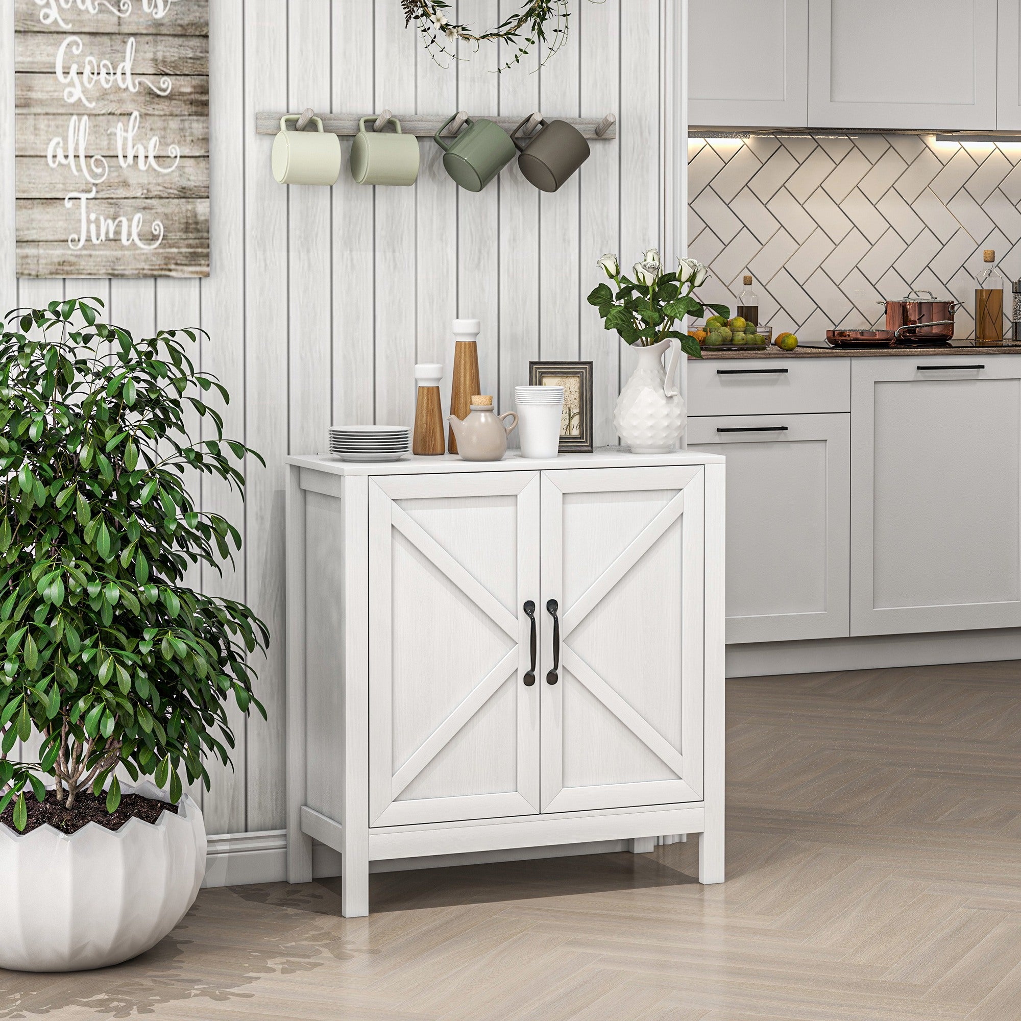 Modern Living Room Sideboard with Adjustable Shelf and Anti-Tip Design for Kitchen Dining Room Bedroom Hallway 80x35x85 cm White