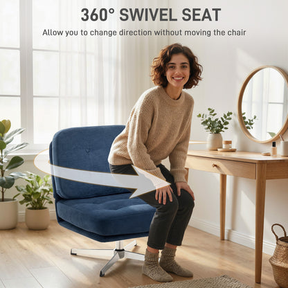 Chenille Swivel Lounge Chair, Extra-Wide Accent Armchair with Metal Legs, Modern Upholstered Chair for Living Room & Bedroom — Dark Blue