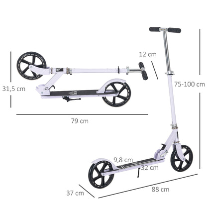 Folding Scooter for Kids 7-14 Years Adjustable Height Handlebar 4 Levels with Brake 88x37x100 cm White