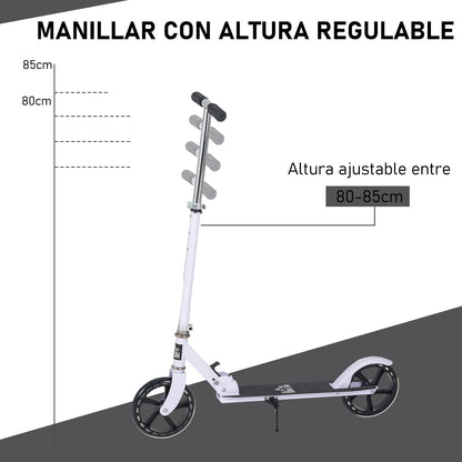Folding Scooter for Kids 7-14 Years Adjustable Height Handlebar 4 Levels with Brake 88x37x100 cm White