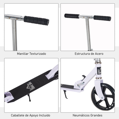 Folding Scooter for Kids 7-14 Years Adjustable Height Handlebar 4 Levels with Brake 88x37x100 cm White