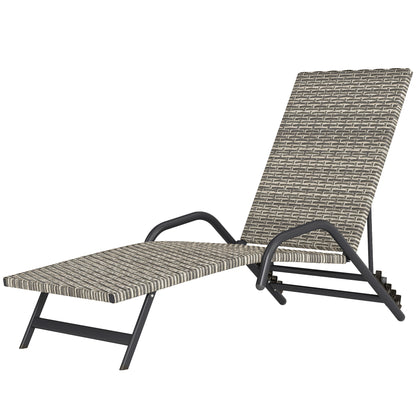Braided Resin Sun Lounger, Reclining Outdoor Garden Sunbed, Adjustable in 4 levels, S-shaped, for camping pool terrace, 156 x 62 x 96 cm, brown