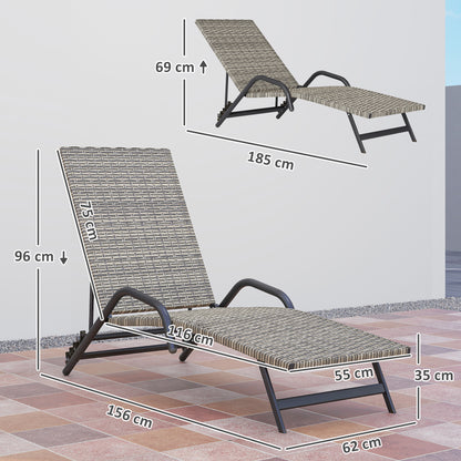 Braided Resin Sun Lounger, Reclining Outdoor Garden Sunbed, Adjustable in 4 levels, S-shaped, for camping pool terrace, 156 x 62 x 96 cm, brown