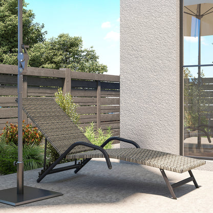 Braided Resin Sun Lounger, Reclining Outdoor Garden Sunbed, Adjustable in 4 levels, S-shaped, for camping pool terrace, 156 x 62 x 96 cm, brown