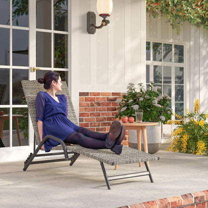 Braided Resin Sun Lounger, Reclining Outdoor Garden Sunbed, Adjustable in 4 levels, S-shaped, for camping pool terrace, 156 x 62 x 96 cm, brown