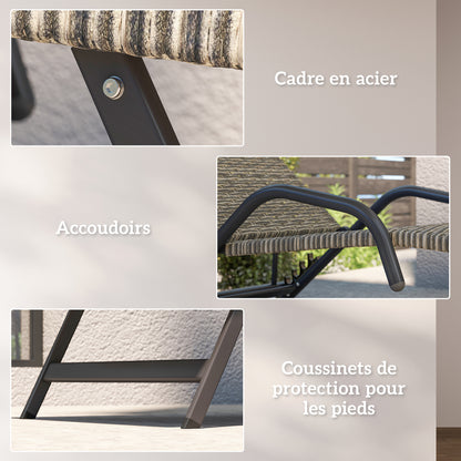 Braided Resin Sun Lounger, Reclining Outdoor Garden Sunbed, Adjustable in 4 levels, S-shaped, for camping pool terrace, 156 x 62 x 96 cm, brown