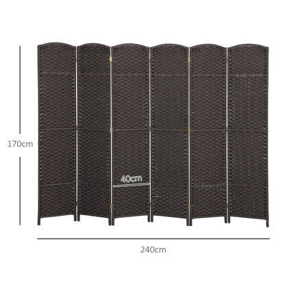 6-Panel 240x170 cm Room Divider Folding Privacy Screen for Living Room Bedroom Office Brown