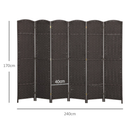 6-Panel 240x170 cm Room Divider Folding Privacy Screen for Living Room Bedroom Office Brown