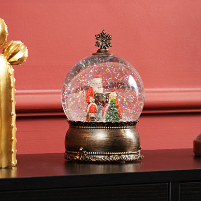 Christmas Snow Globe with Music and Lights Snow Globe with Santa Claus and Child Scene for Christmas Decoration Holiday Gift Bronze