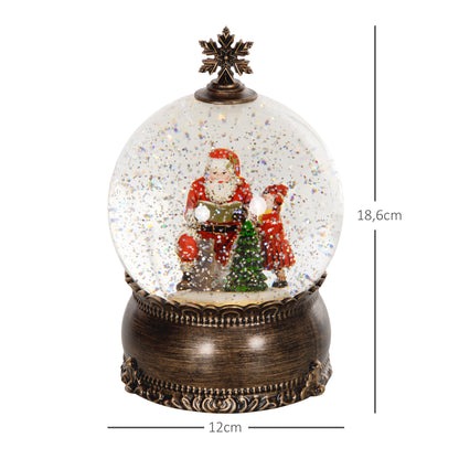 Christmas Snow Globe with Music and Lights Snow Globe with Santa Claus and Child Scene for Christmas Decoration Holiday Gift Bronze