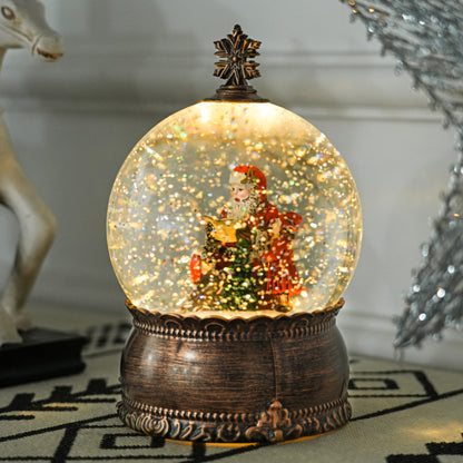Christmas Snow Globe with Music and Lights Snow Globe with Santa Claus and Child Scene for Christmas Decoration Holiday Gift Bronze