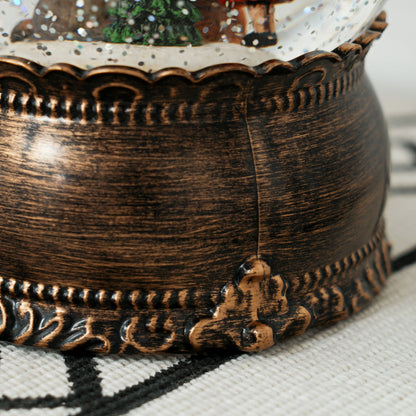 Christmas Snow Globe with Music and Lights Snow Globe with Santa Claus and Child Scene for Christmas Decoration Holiday Gift Bronze